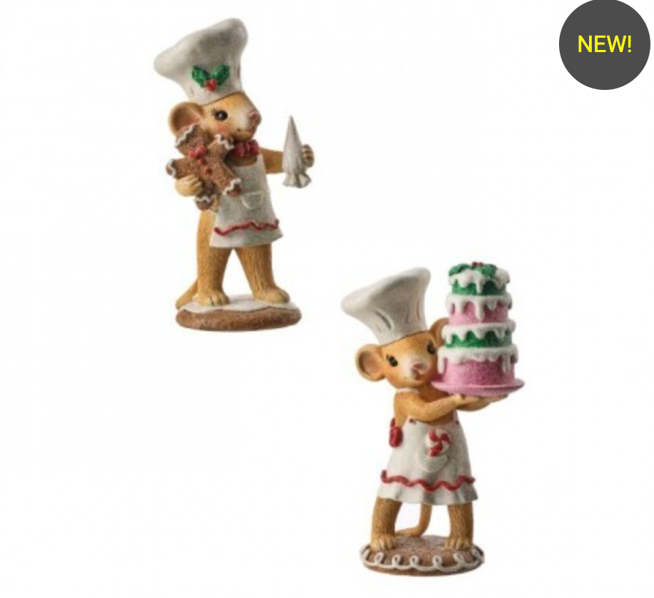 7" RESIN SWEETS BAKING MICE CAKE SET OF 2