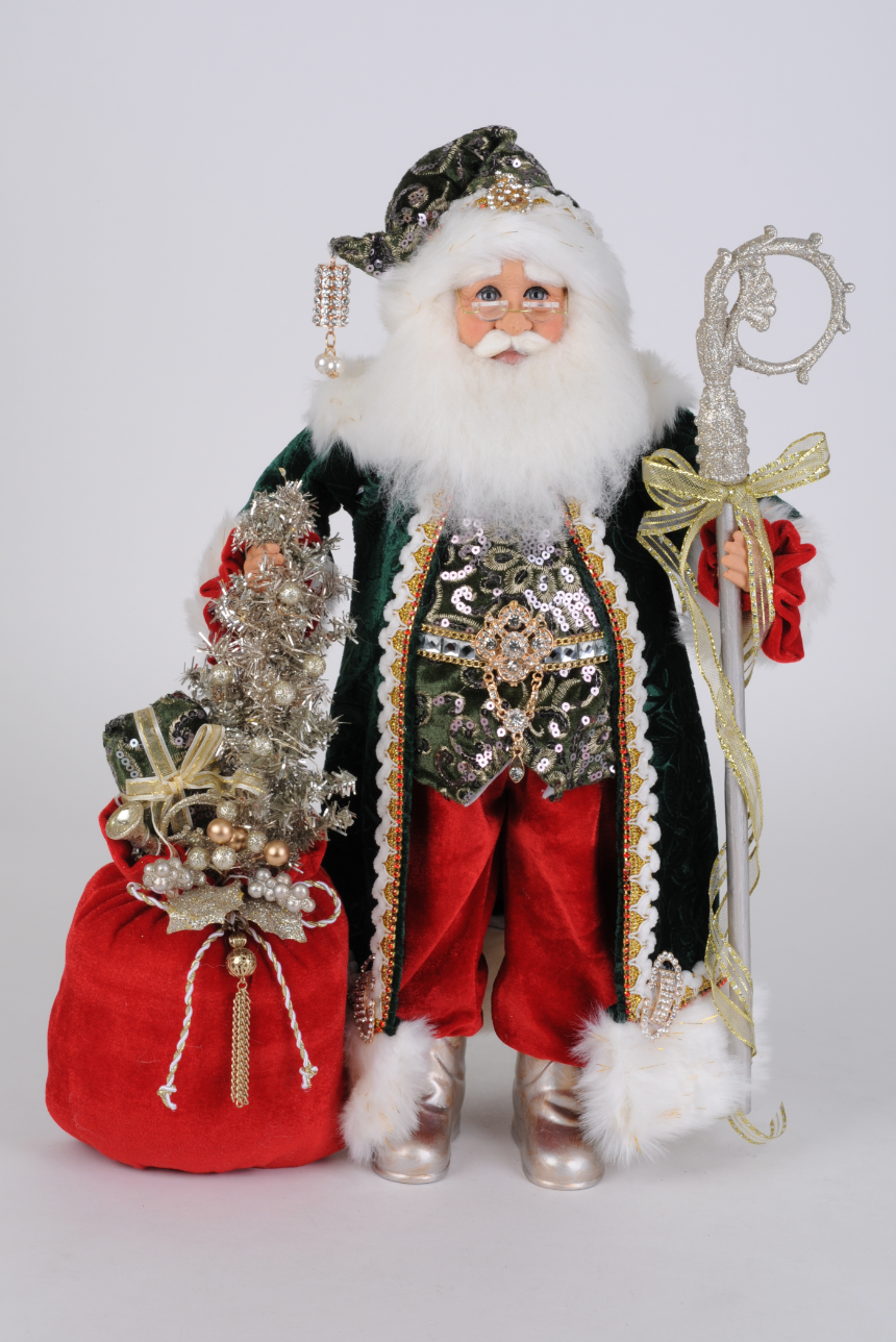 Christmas Carousel Collection - 19" Lighted Sparkling Emerald Santa