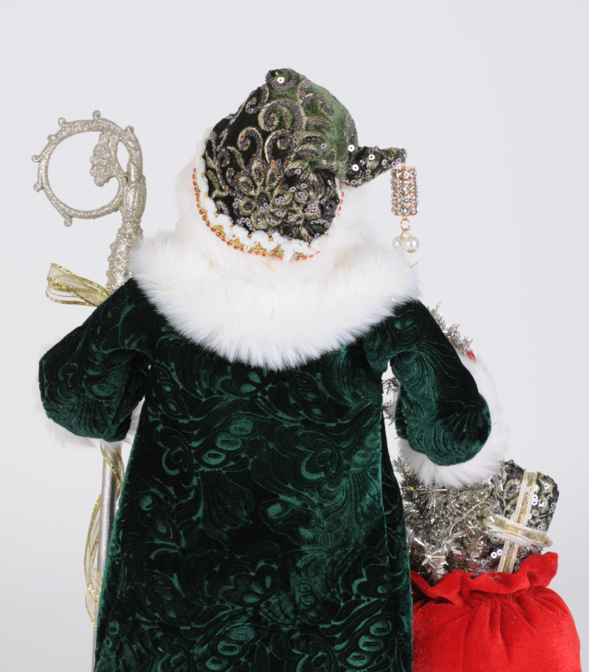 Christmas Carousel Collection - 19" Lighted Sparkling Emerald Santa
