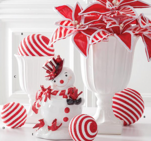 13" Resin Glossy Red & White Snowman with Cardinals