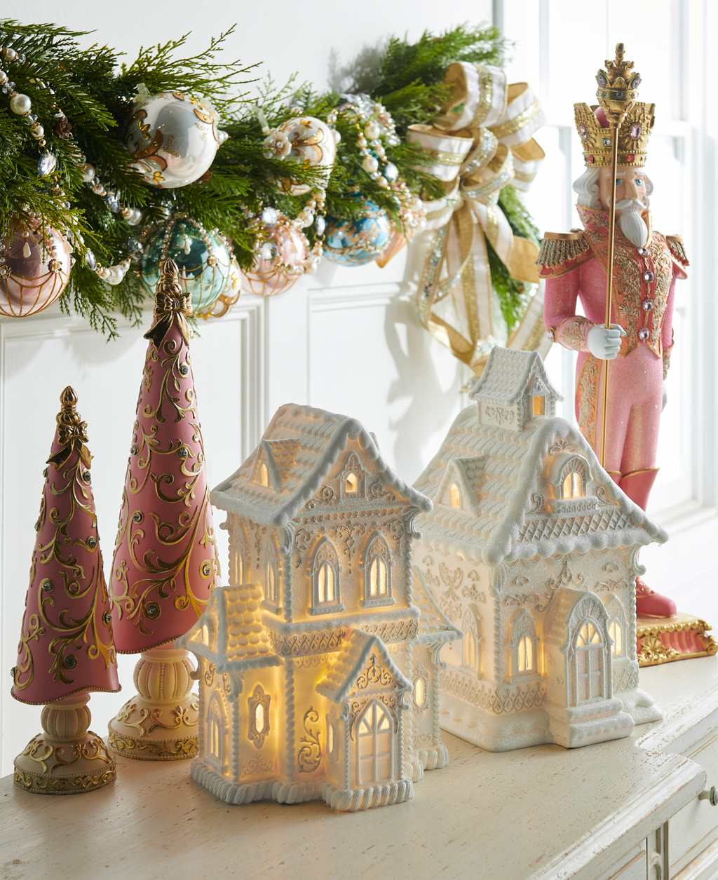 12" Lighted White Gingerbread House House with Pearls