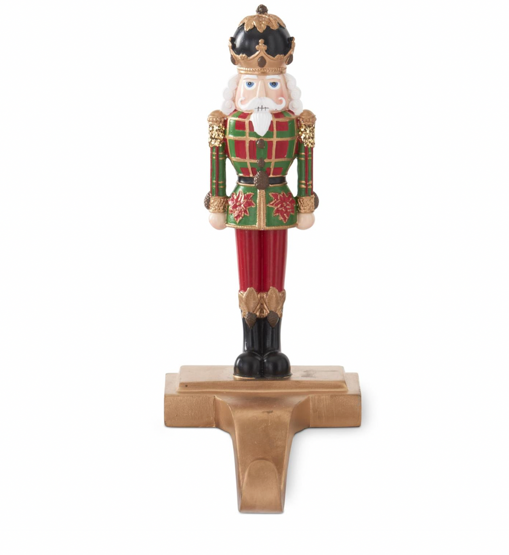 Christmas Carousel Collection - 9.25" Nutcracker w/Red & Green Plaid Coat Stocking Holder