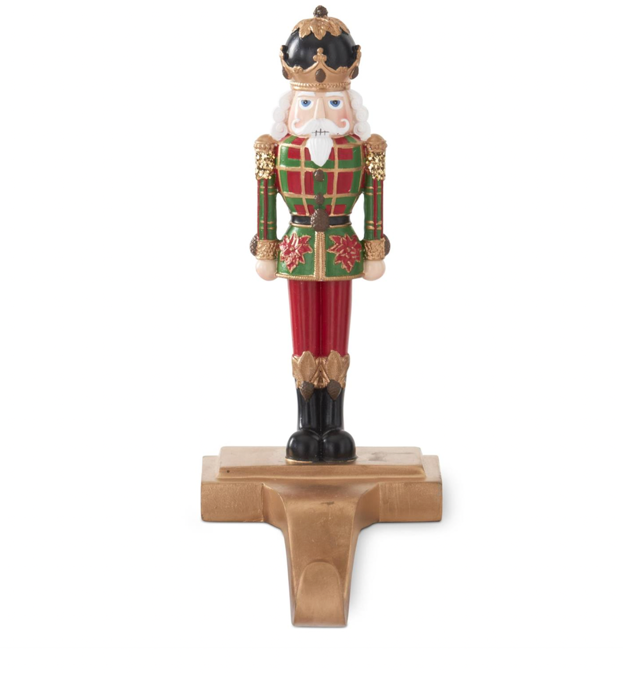 Christmas Carousel Collection - 9.25" Nutcracker w/Red & Green Plaid Coat Stocking Holder