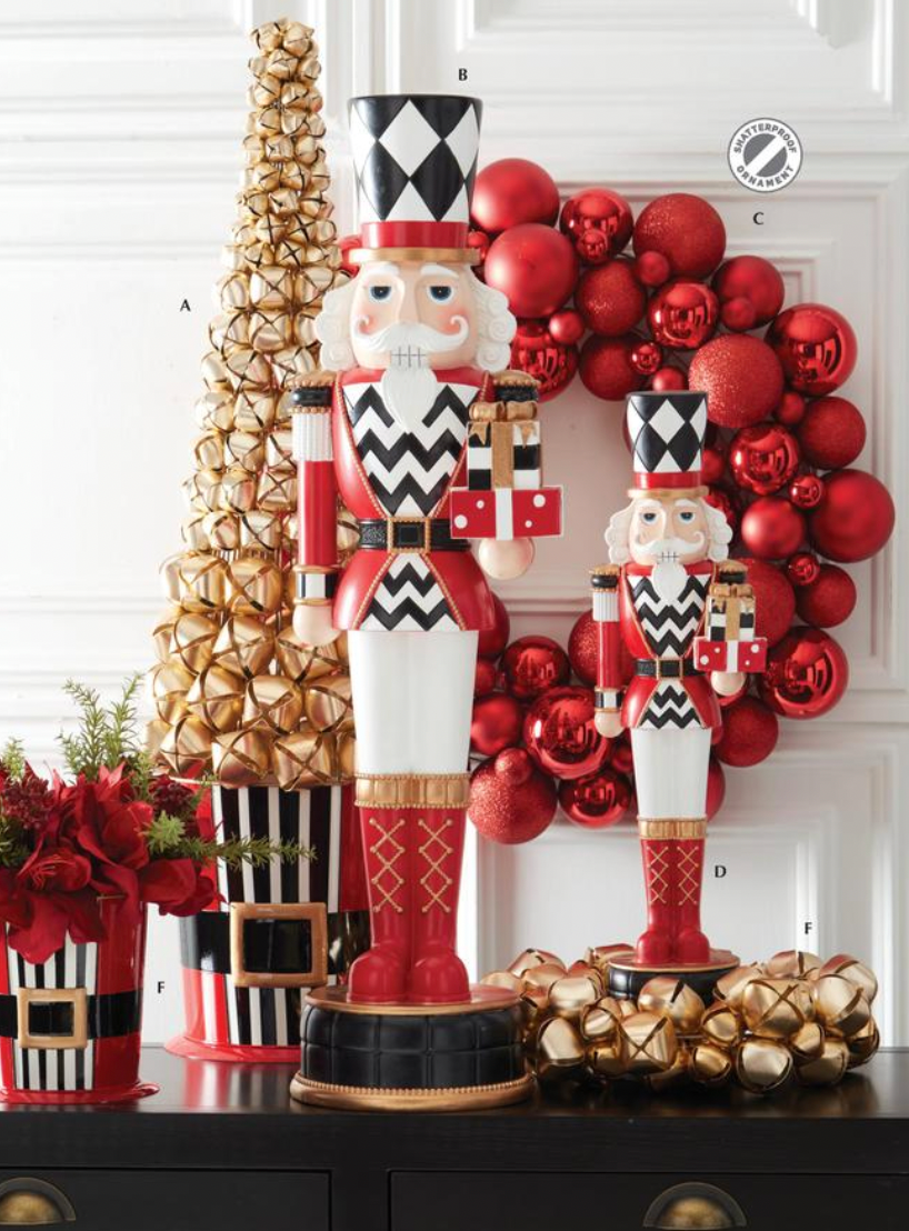 Christmas Carousel Collection - 23.5" Red & Black Harlequin Check Nutcracker w/Gift