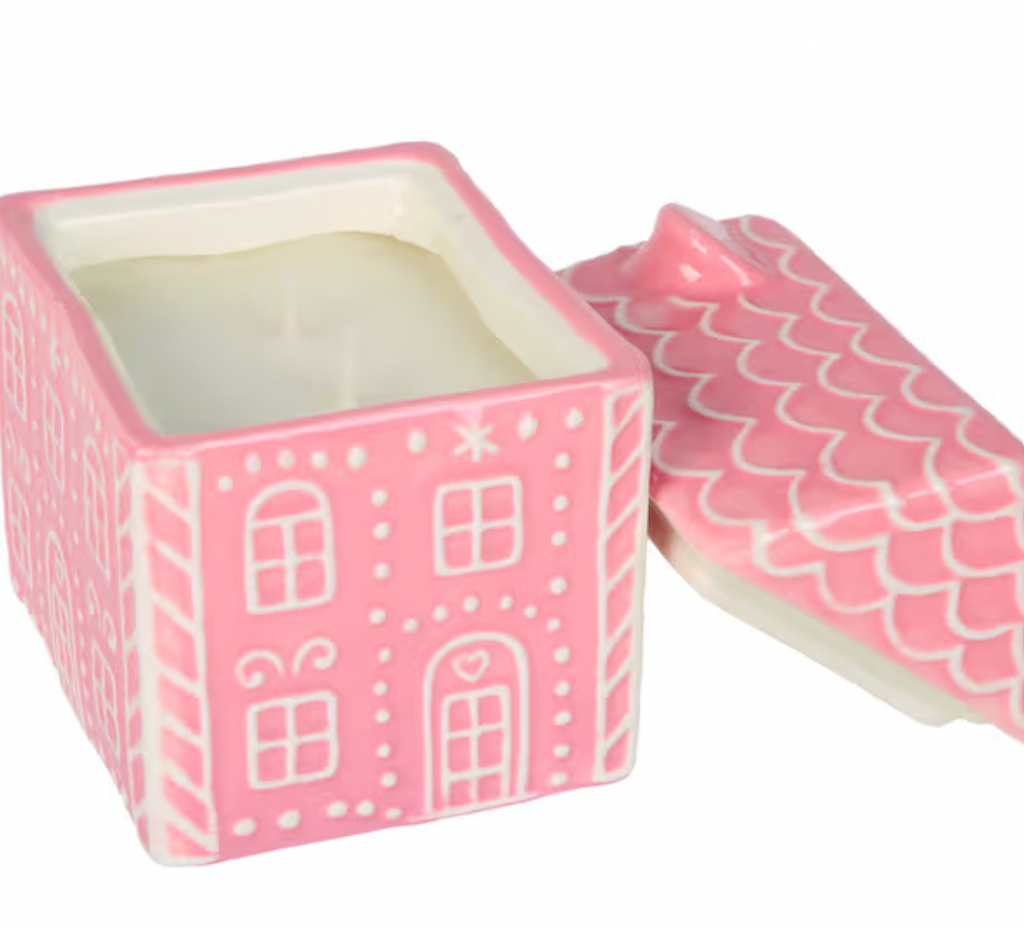 14oz Ceramic Pink Gingerbread House Scented Candle