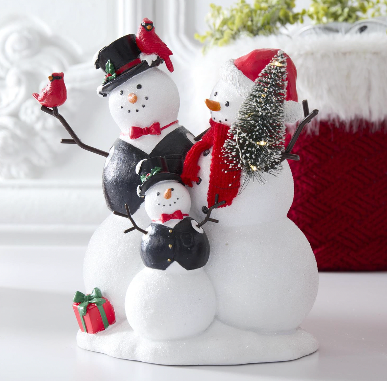 Christmas Carousel Collection - 9" Glittered Musical LED Snowmen Family