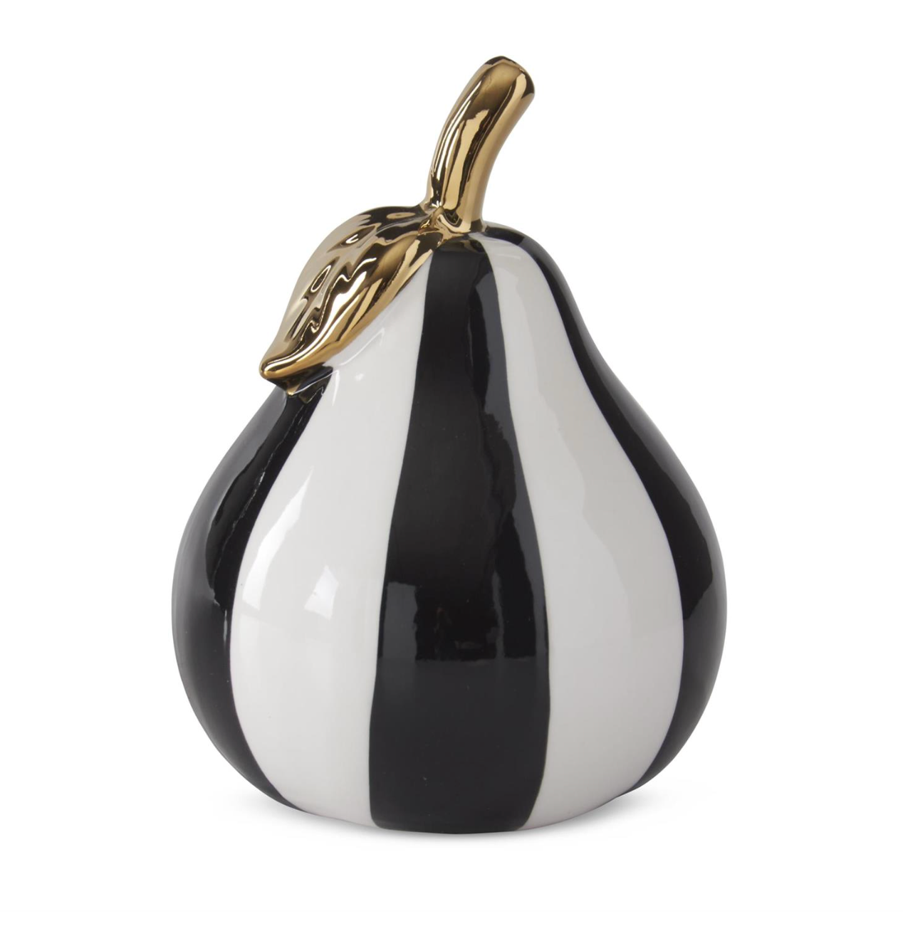 Royal Easter - 6" Black & White Striped Ceramic Pear w/Gold Accents