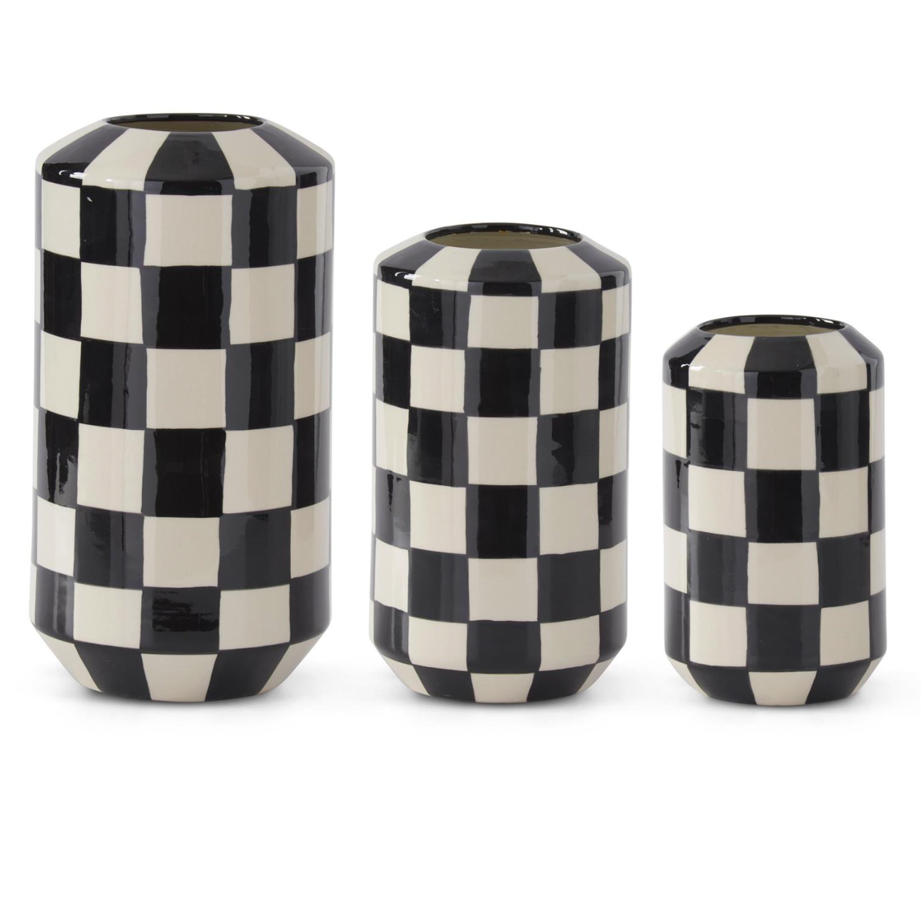 Royal Easter - Set of 3 Ceramic Black & White Check Vases