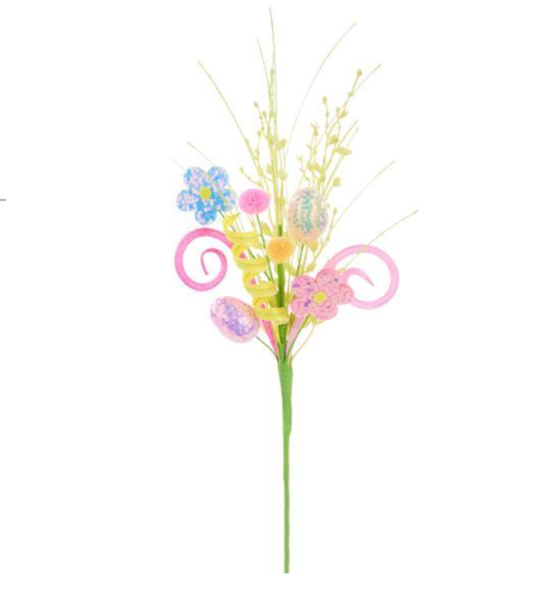 19"L EASTER EGG/FLOWER/ COILS/POMPOM/LEAF PICK