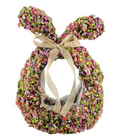 13.75"H X 10.25"L GREEN, PINK AND BROWN RATTAN BASKET WITH BOW