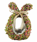 11.75"X8.5"L GREEN, PINK AND BROWN RATTAN BASKET WITH BOW