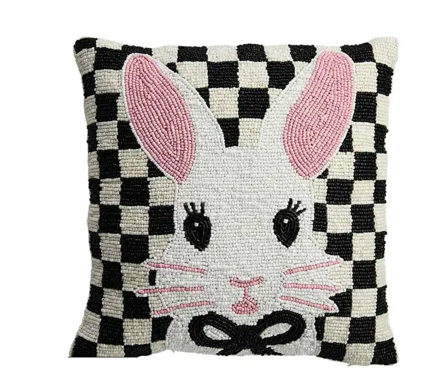 Royal Easter - 12" Luxe Checkered Beaded Bunny Pillow