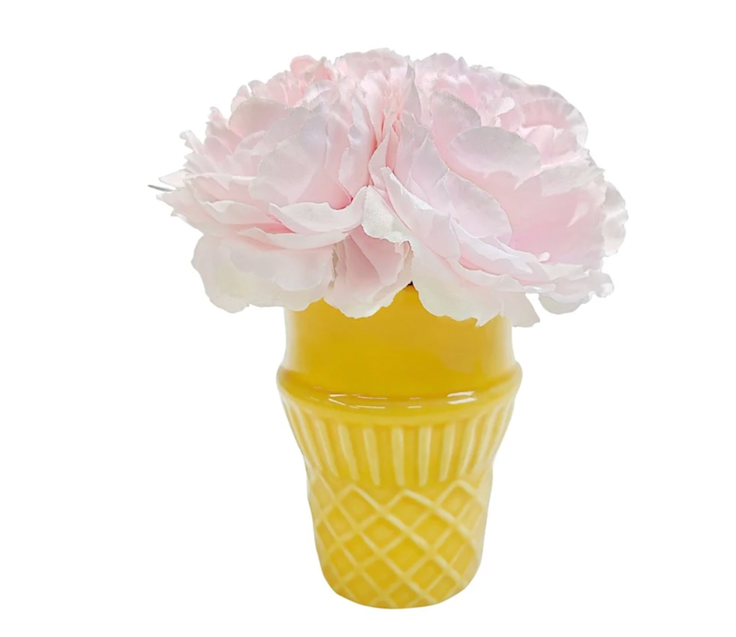 6" Pink Peony with Ceramic Ice Cream Cone Pot