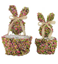 10.5" & 13" PINK GREEN AND BROWN RATTAN BUNNY PLANTERS - SET OF 2