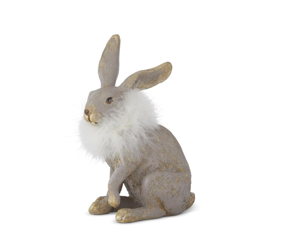 6.5" Feather Collar Taupe Gold Bunny