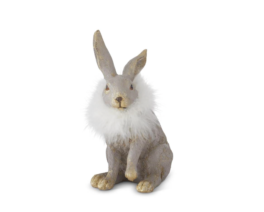 6.5" Feather Collar Taupe Gold Bunny