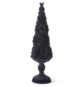 18.5" Black Velvet Flocked Resin Skull Topiary