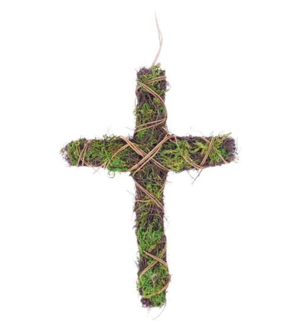 17"H X 11"L MOSS/VINE/RATTAN CROSS