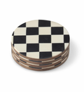 Set of 4 Black & White Check Enameled Wood Coasters