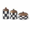 Set of 3 Black & White Check Enameled Containers with Knobs
