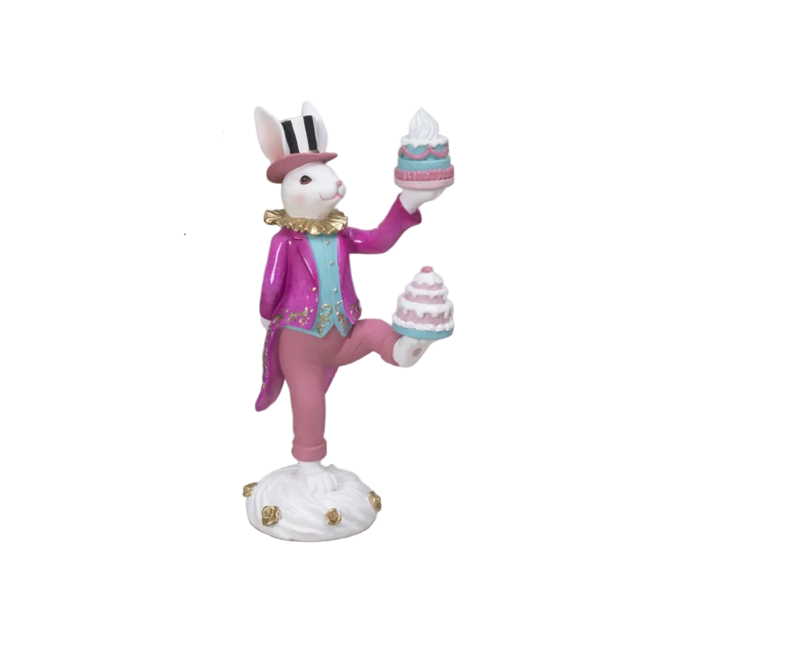 13" Resin Royal Easter Bunny Balancing Cakes - Pink