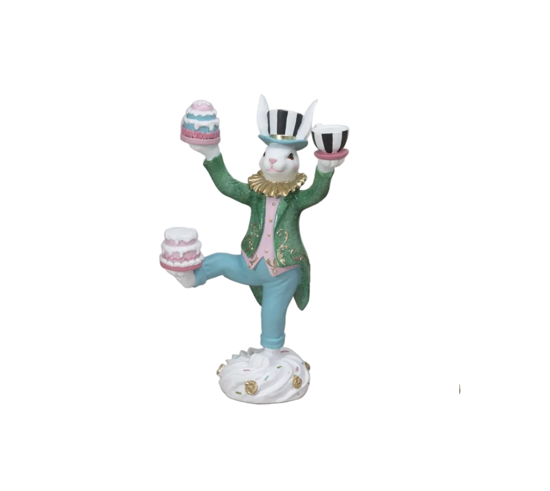 13" Resin Royal Easter Bunny Balancing Cakes - Green