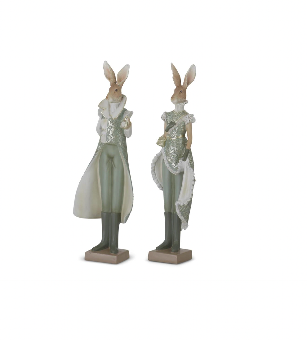 13" Sage Green & Cream Royal Bunnies - SET OF 2