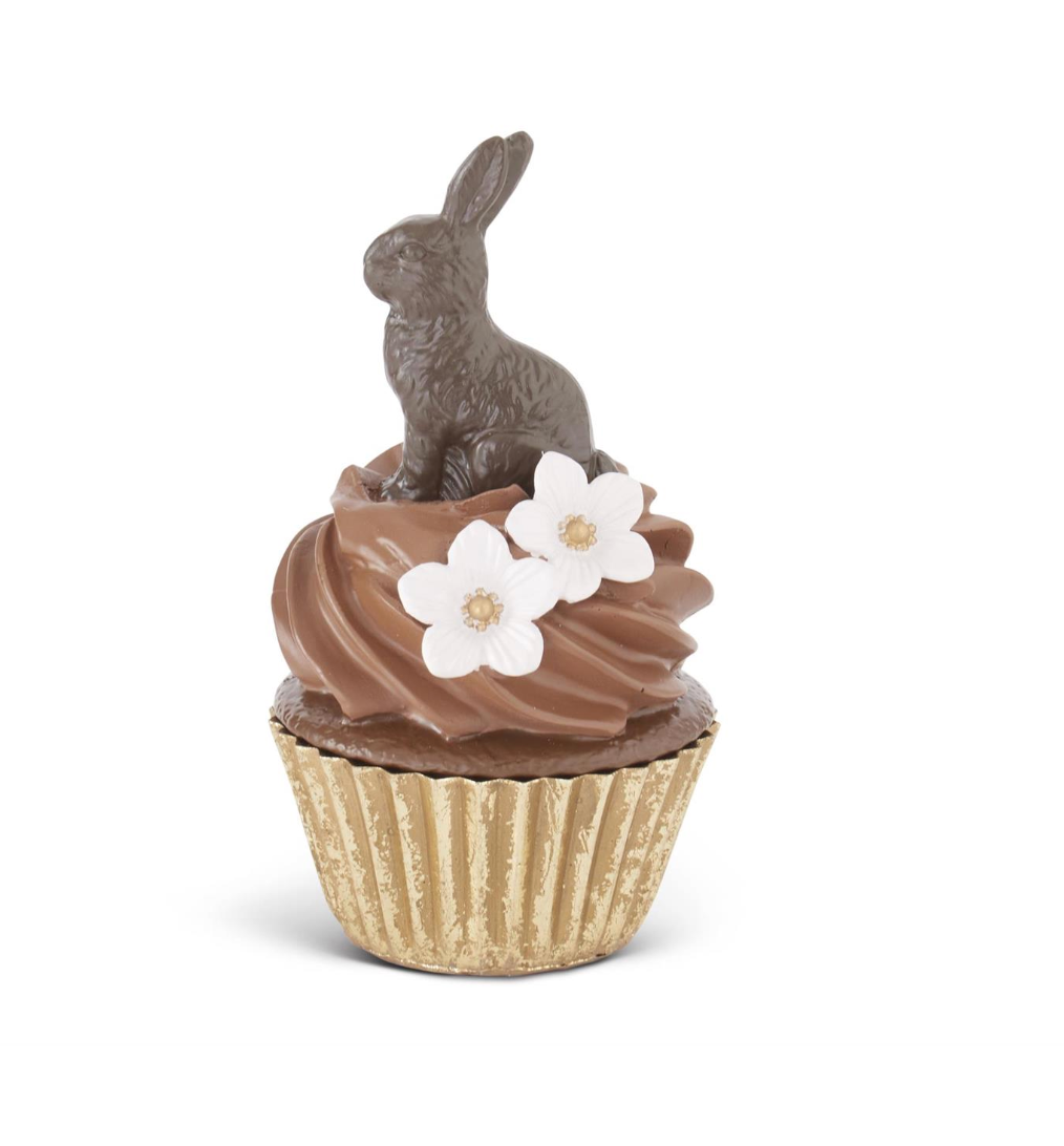 6.25" Resin Chocolate Bunny Cupcake Container
