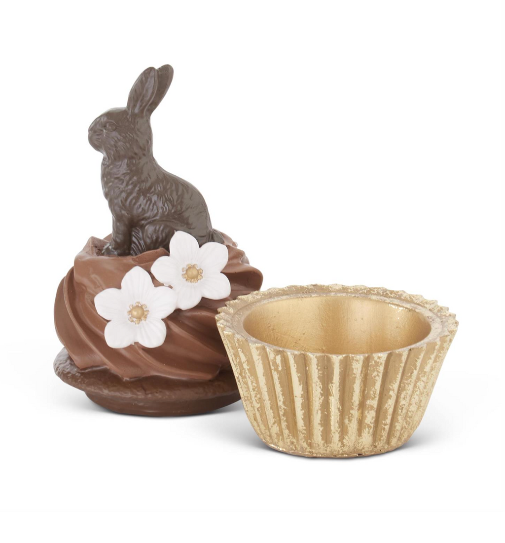 6.25" Resin Chocolate Bunny Cupcake Container