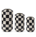 Set of 3 Ceramic Black & White Check Vases
