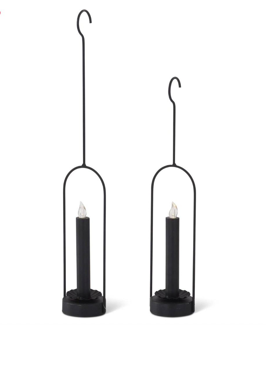 Set of 2 Hanging Black LED Taper Candleholders with Timers