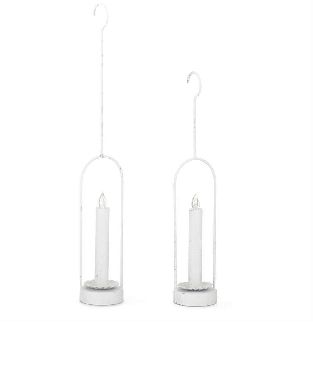 Set of 2 Hanging White LED Taper Candleholders with Timers