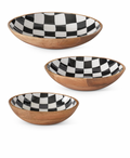 Set of 3 Black & White Check Enameled Wood Nesting Bowls