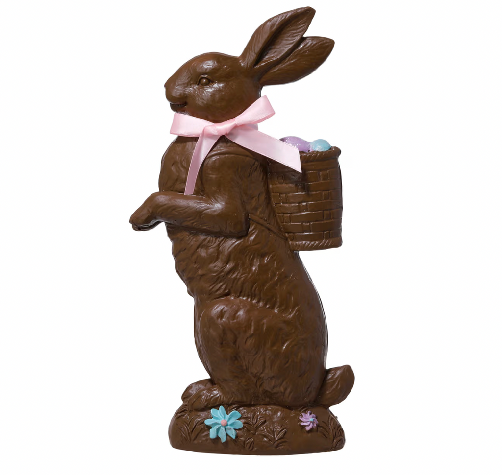 14" Resin Chocolate Easter Bunny with Basket Eggs