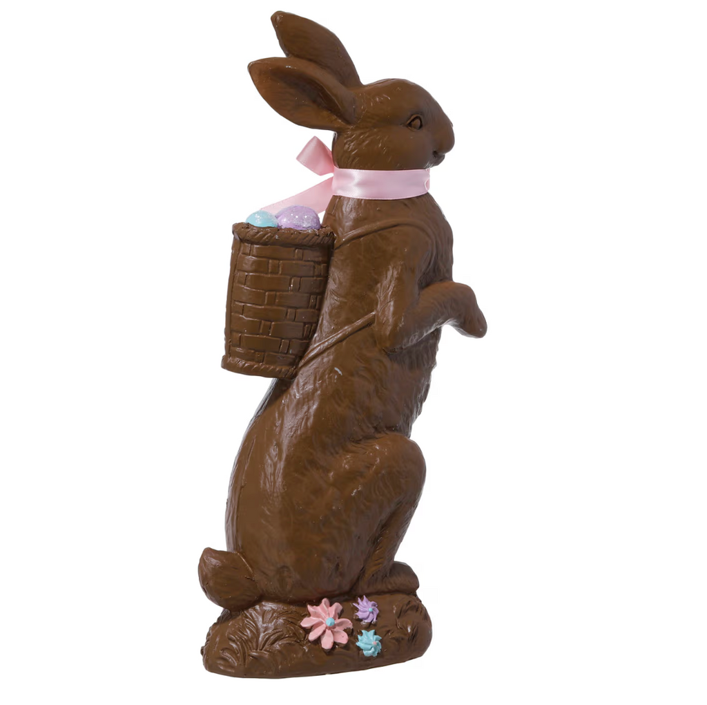 14" Resin Chocolate Easter Bunny with Basket Eggs