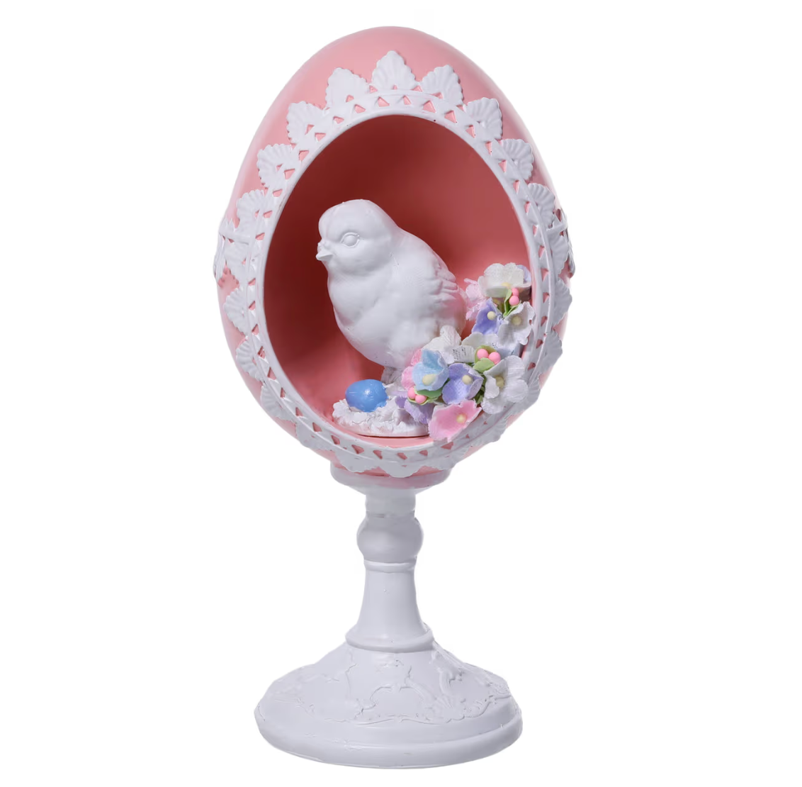 7" Resin Sugar Easter Egg on Pedestal with Chick