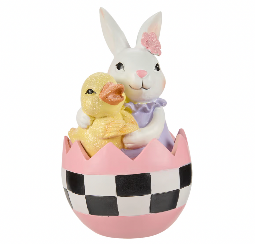 Royal Easter - 10" Resin Check Egg with Bunny