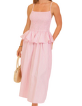 Pink / White Stripe Smocked Midi Dress