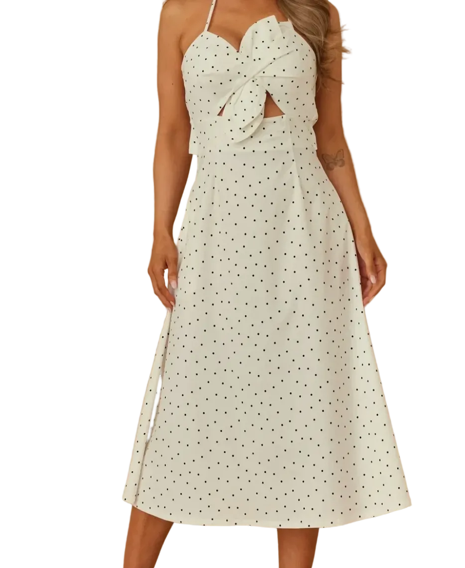 Polka Dot Flower Bow Midi Dress