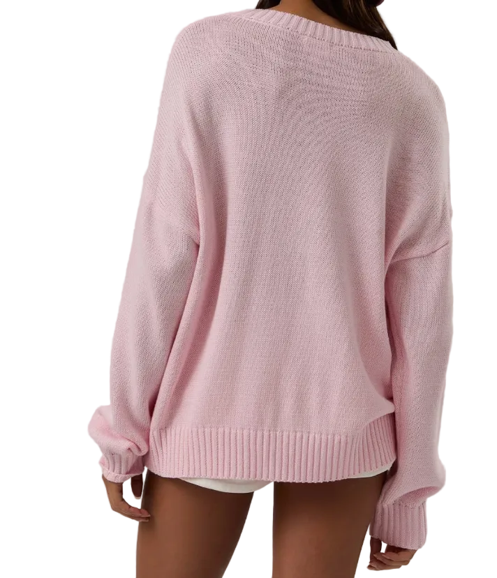 Crew Neck Retriever Dog Graphic Sweater - Pink