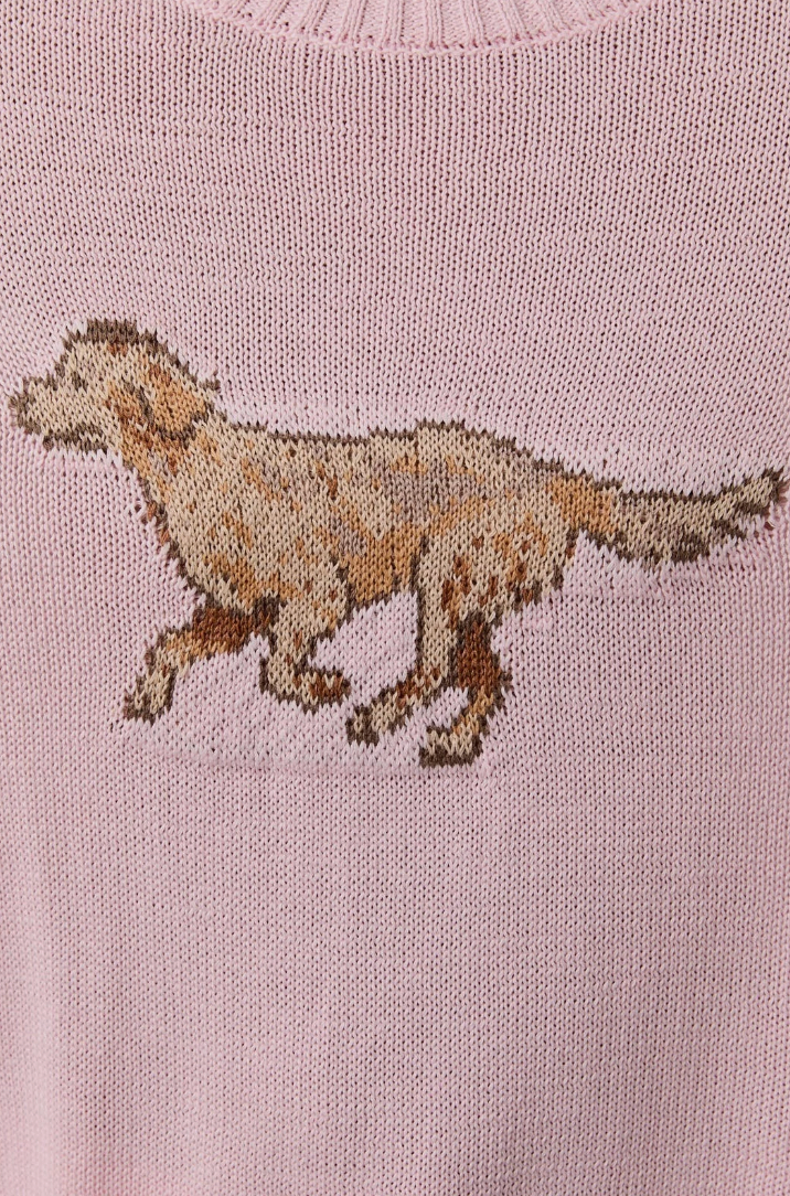 Crew Neck Retriever Dog Graphic Sweater - Pink