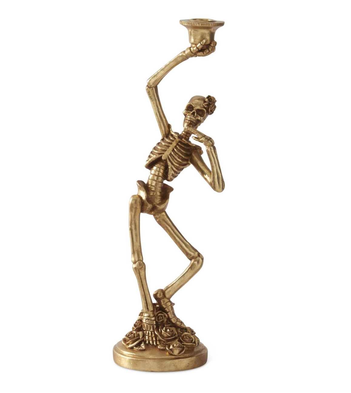 15" Gold Resin Skeleton Taper Candleholder