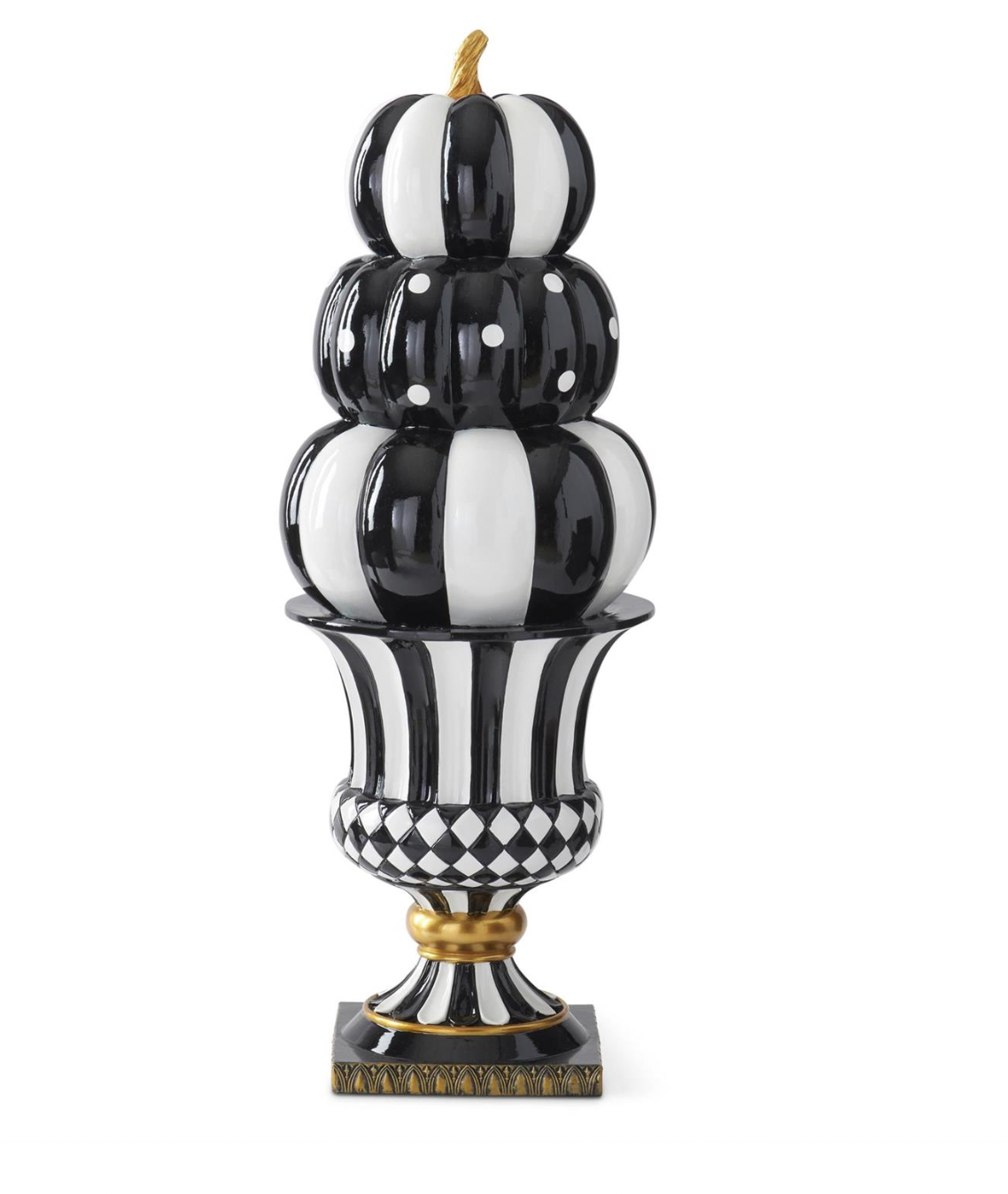27" Black & White Resin 3 Stack Pumpkins on Planter