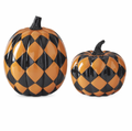 Set of 2 - Black & Orange Check Resin Pumpkins Halloween Carnival