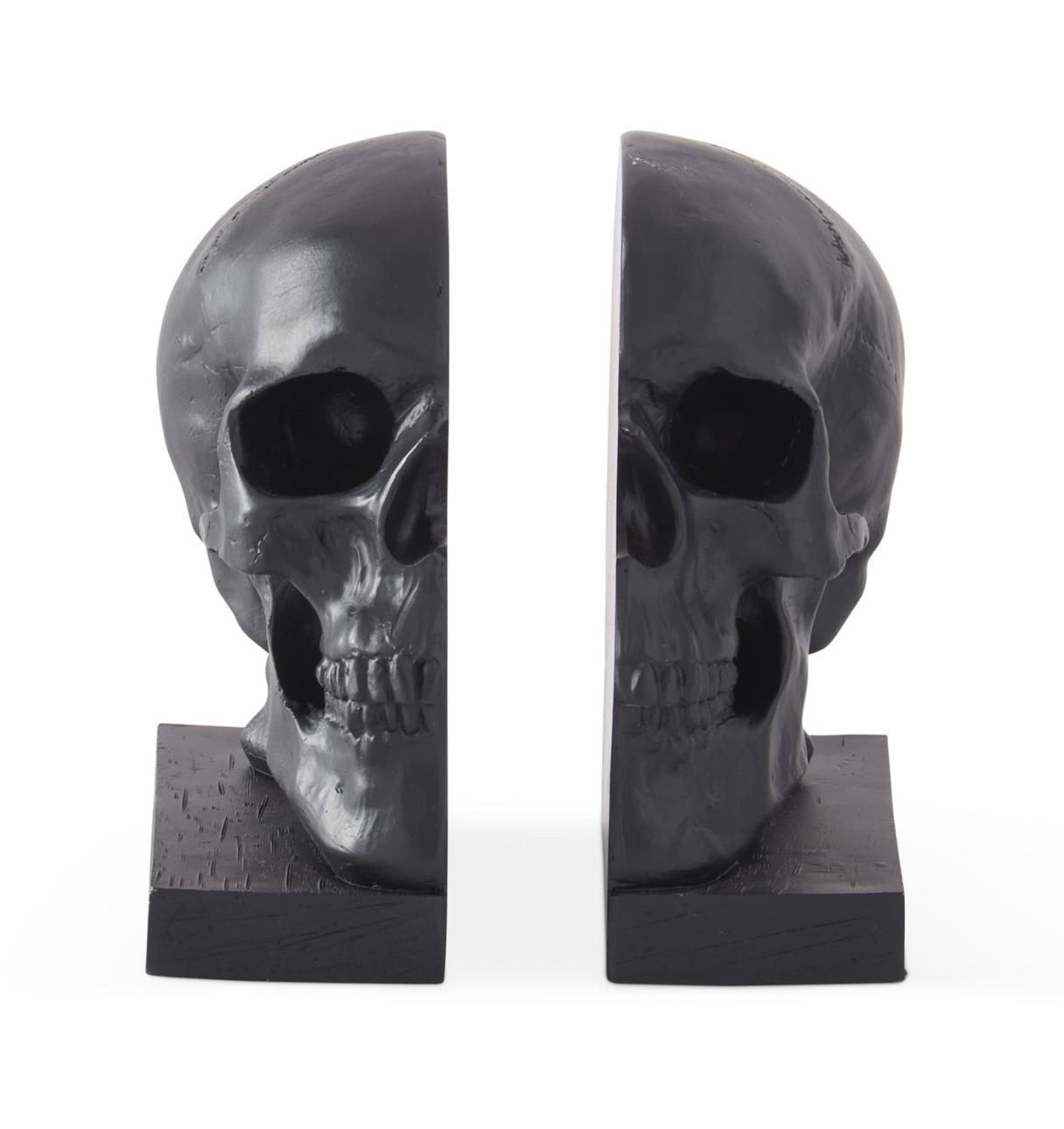 Set of 2 - 6.5 Inch Black Resin Skull Bookends