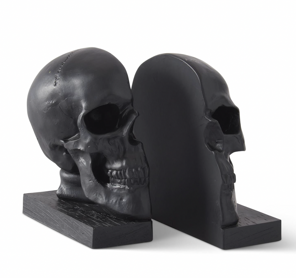 Set of 2 - 6.5 Inch Black Resin Skull Bookends