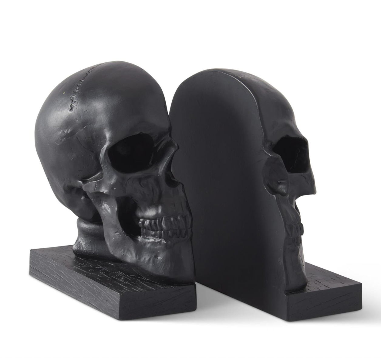 Set of 2 - 6.5 Inch Black Resin Skull Bookends
