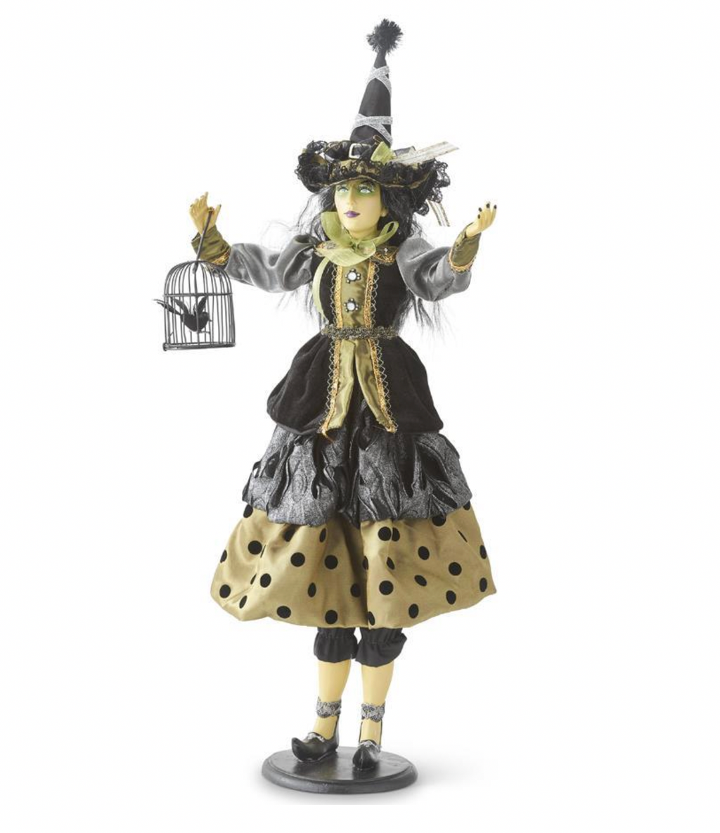 26.5" Endora Witch Gray Green and Black Dot Dress