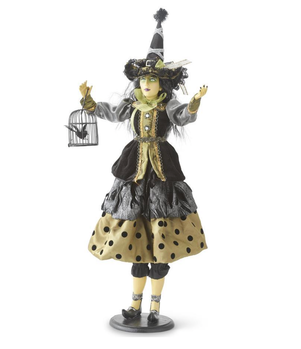 26.5" Endora Witch Gray Green and Black Dot Dress