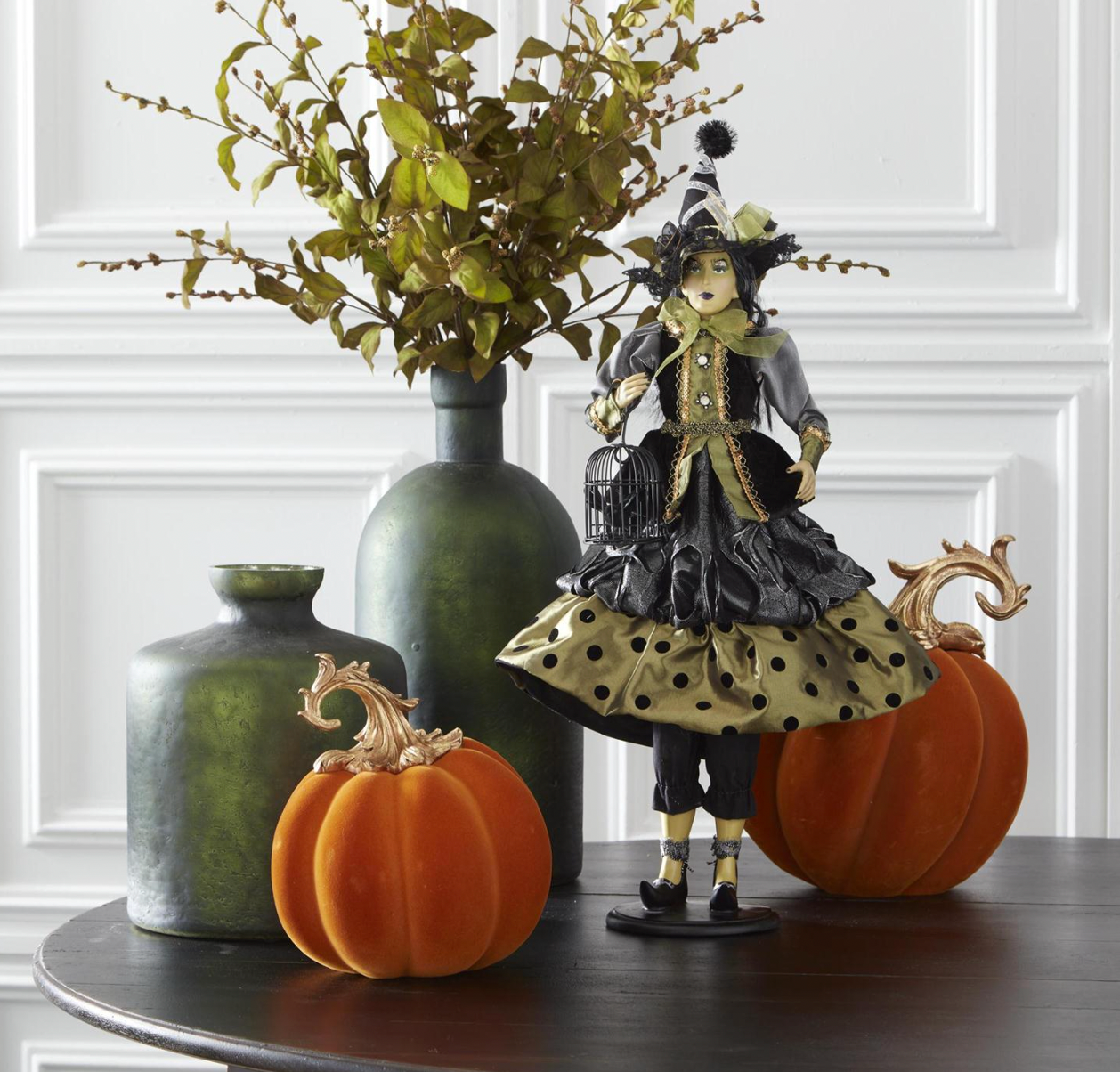 26.5" Endora Witch Gray Green and Black Dot Dress